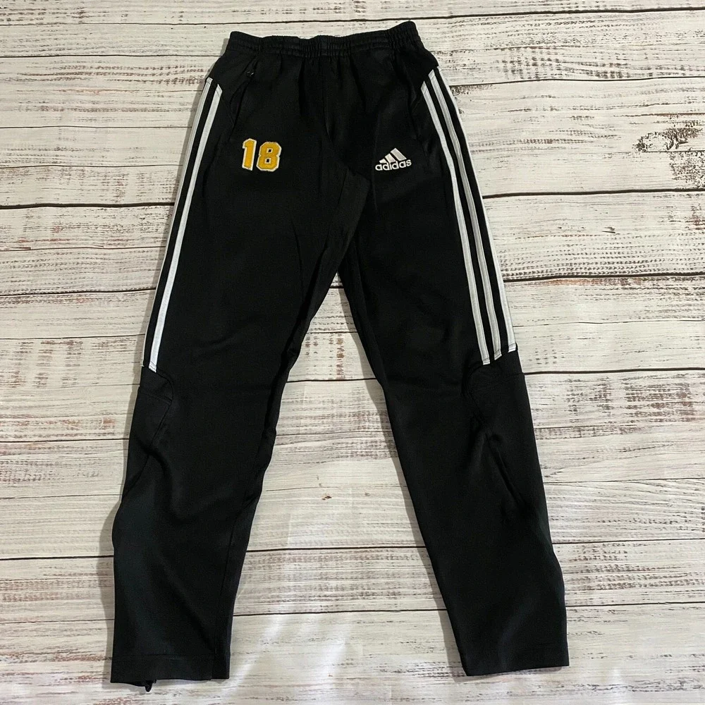 Adidas Black Athletic Track Jogger Pants Classic‎ 3-Stripes #18 Men's Size Small
